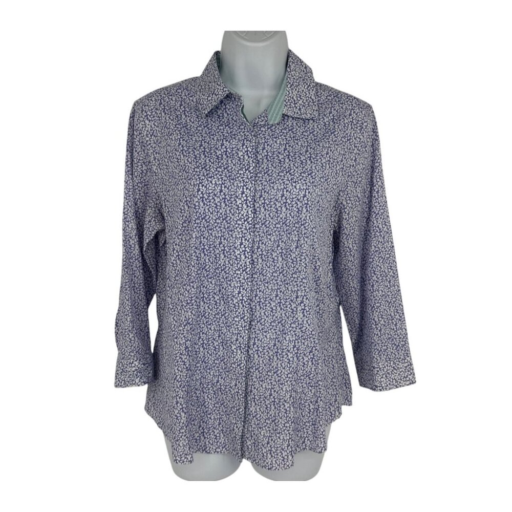 Talbots Floral Button-Up Long Sleeve with Striped Cuffs Women's Size 8
